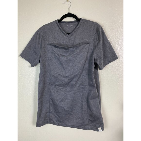 Lalabu Men Kangaroo Care Baby Holding Shirt Size Medium V-Neck Gray Short sleeve - Picture 1 of 16